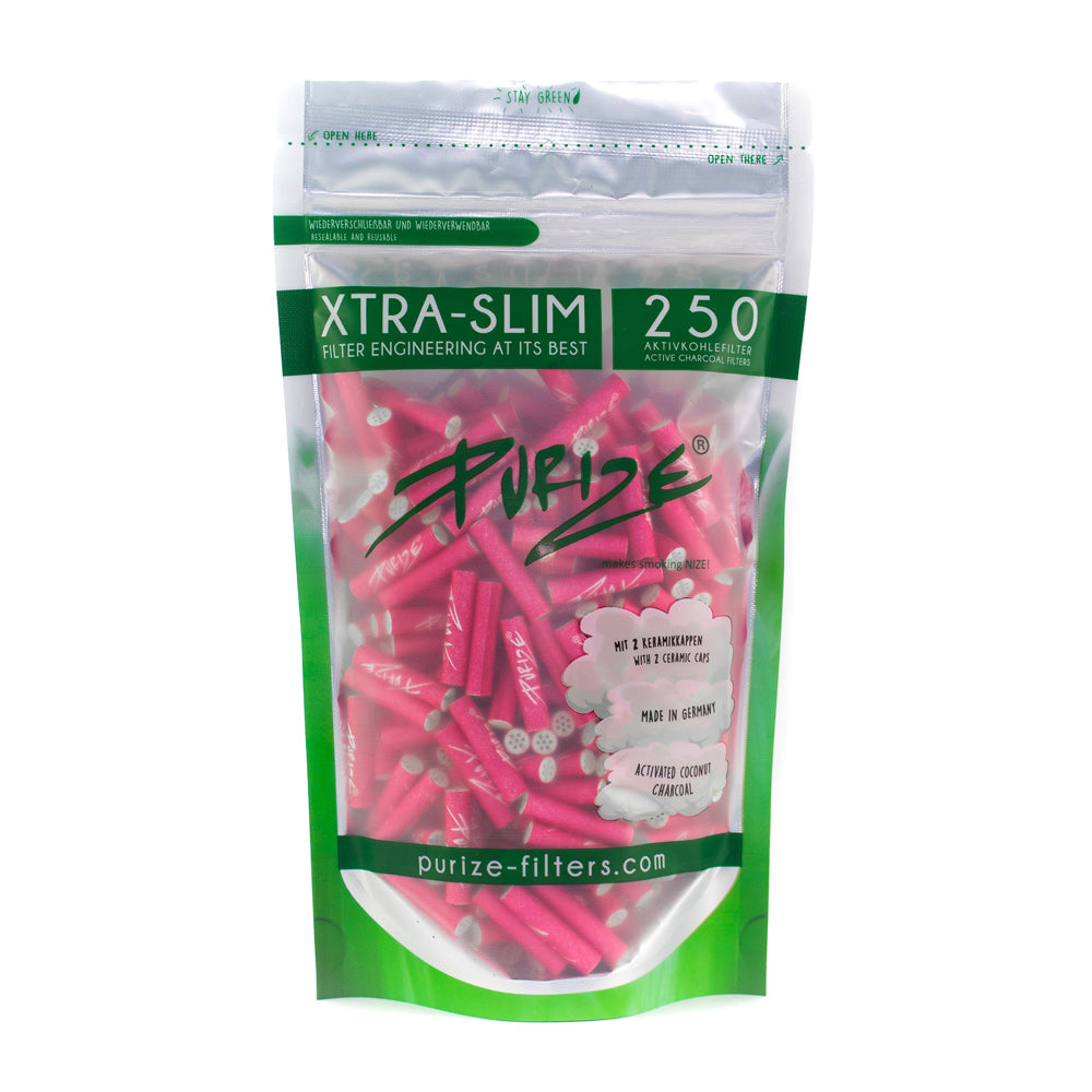 Xtra Slim Filter Tips Bags With Activated Charcoal By Purize X250 250Pcs Pink