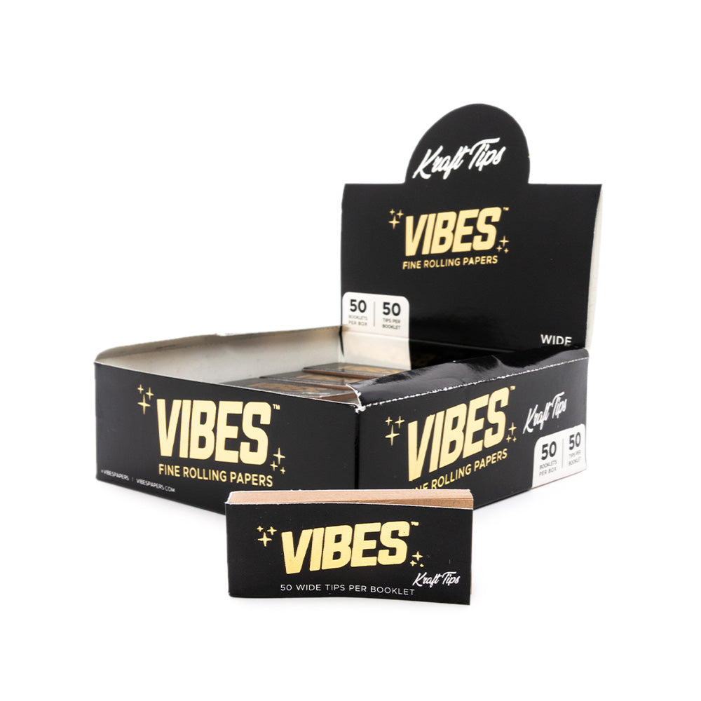 Perforated Kraft Rolling Tips By Vibes Black 50Pcs Wide